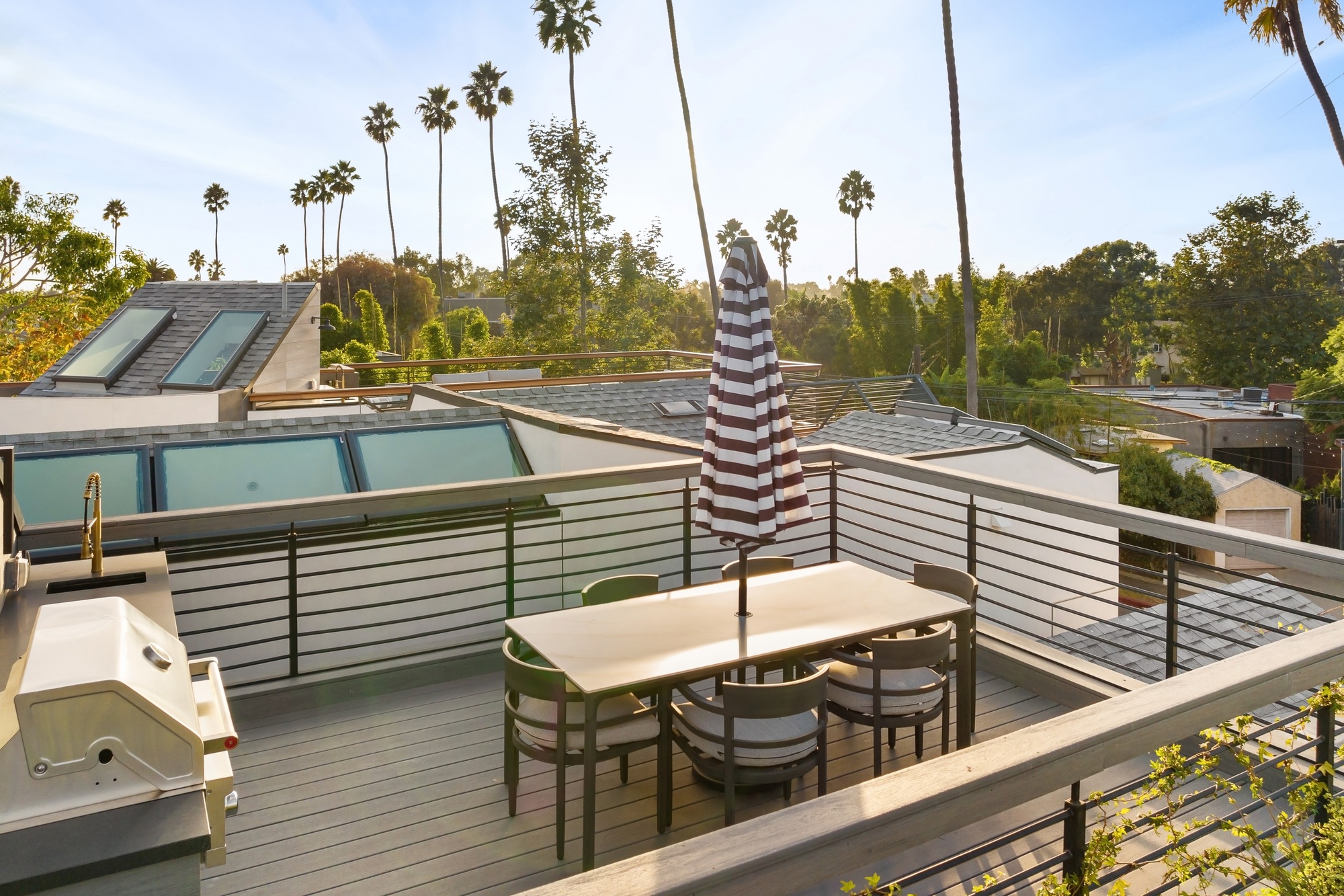 Comfortable outdoor balcony with stylish furniture